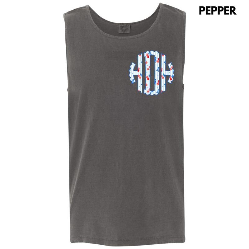 Tank Top -Pocket Size - Cherry Stripe Monogram Comfort Colors Tank Top 'NLB' T-Shirts, Hoodie, Sweatshirt | DripVista.com