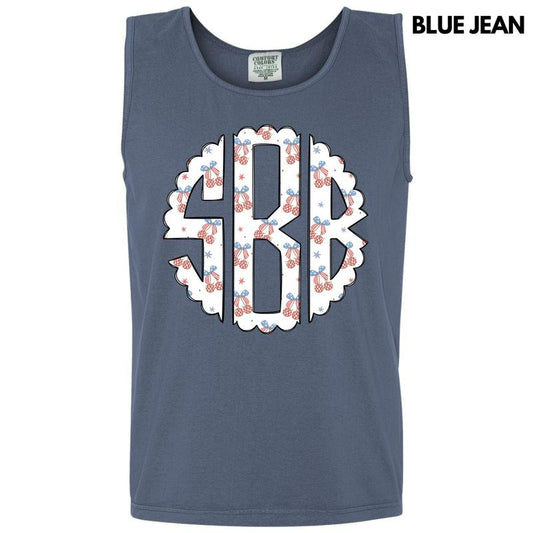 Tank Top -USA Disco Cherry Monogram Comfort Colors Tank Top 'NLB'