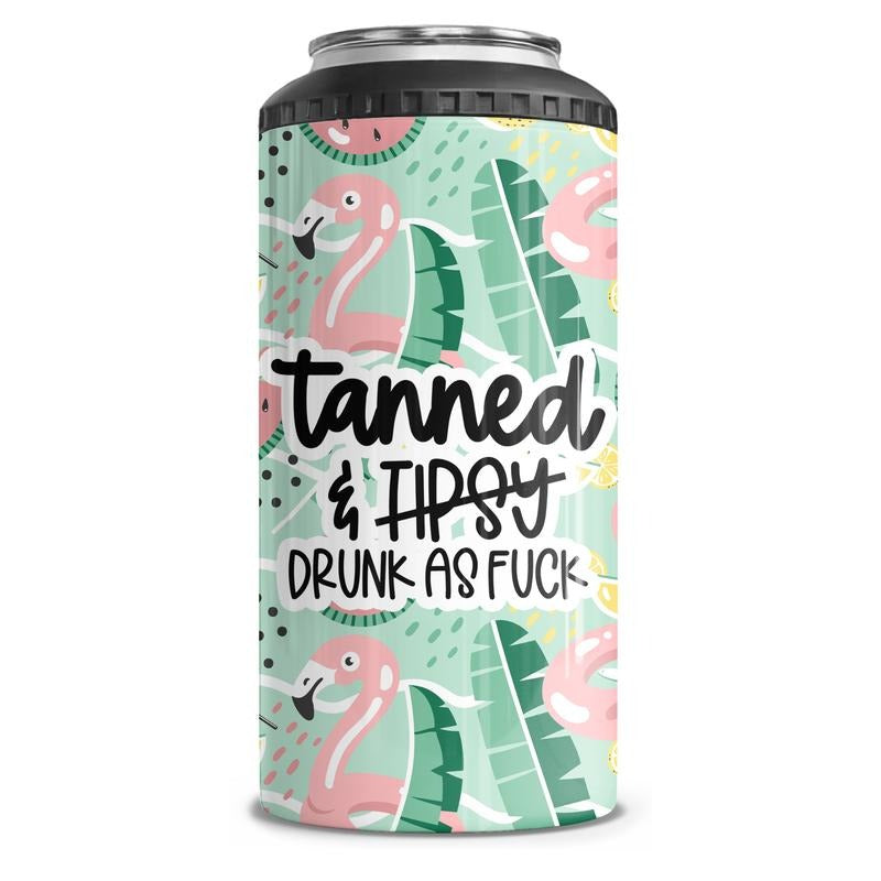 Tanned And Drunk AF 4-in-1 Can Cooler Tumbler Combo T-Shirts, Hoodie, Sweatshirt | DripVista.com