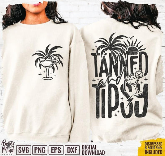 Tanned and Tipsy T Shirt, Summer Shirt, Retro Summer T Shirt, Trendy Summer Shirt, Front and Back Design, Summer, Beach Shirtt, Designs