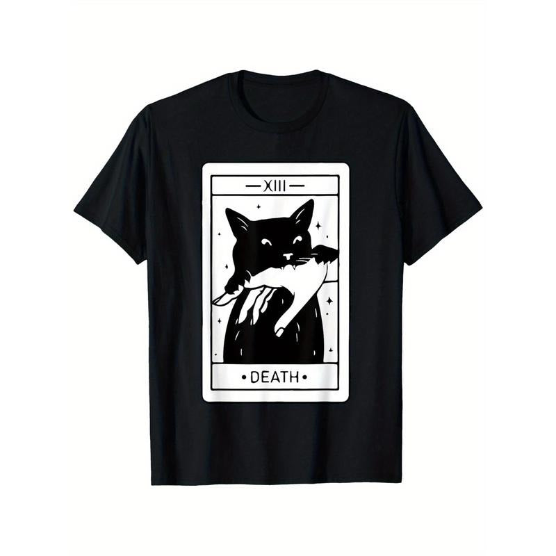 Tarot Card Black Cat T-Shirt, WB shield Great Gift, Unisex Cotton Casual Round Neck Outdoor Short Sleeve T-Shirt, 100%...