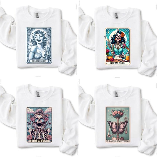 Tarot Card Mental Health Sweatshirt, Print is Sublimation, Unisex Cotton Sweatshirt, Funny Tee, Relaxed Fit, Top Womenswear, For Women, For Men