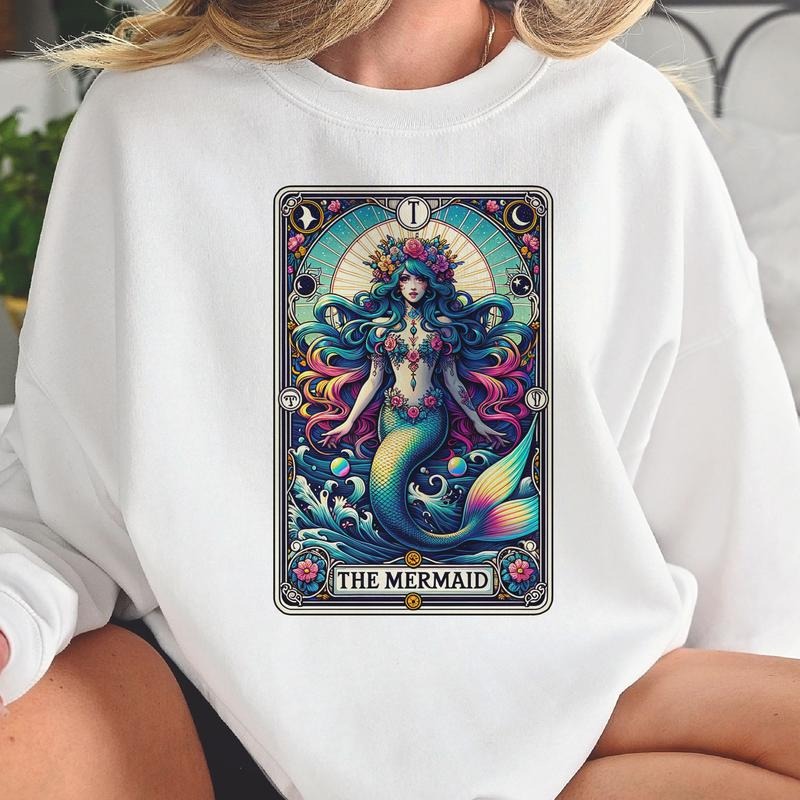 Tarot Card Sweatshirts Dog Mom Tarot Pullover Cat Mom Sweatshirts The Mermaid Tarot Hoodie Plant Lover Sweatshirt Cowgirl...