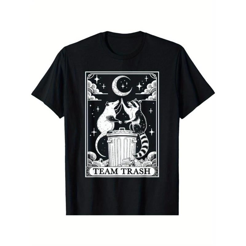 Tarot Card Vintage Team Trash Crescent Moon Opossum Raccoon T-Shirt Made in USA