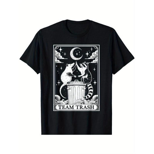 Tarot Card Vintage Team Trash Crescent Moon Opossum Raccoon T-Shirt Made in USA