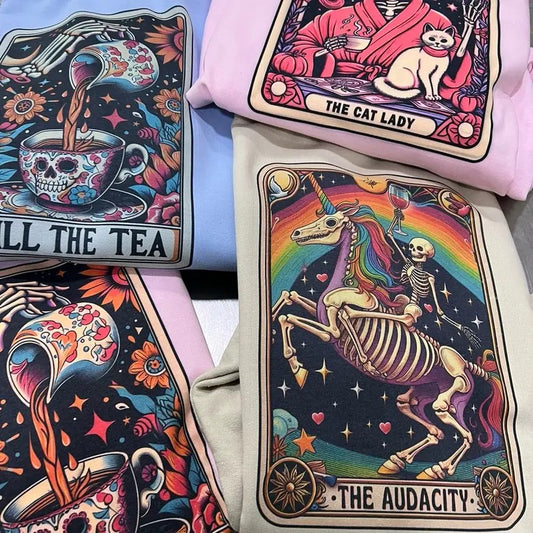 Tarot Skeleton Sweatshirts Skull Pullovers Sarcastic Skull Sweatshirts The Hot Mess Express Hoodie Drama Queen Top Emotional Dumpster Fire Pullover Rocker Mom Sweatshirts