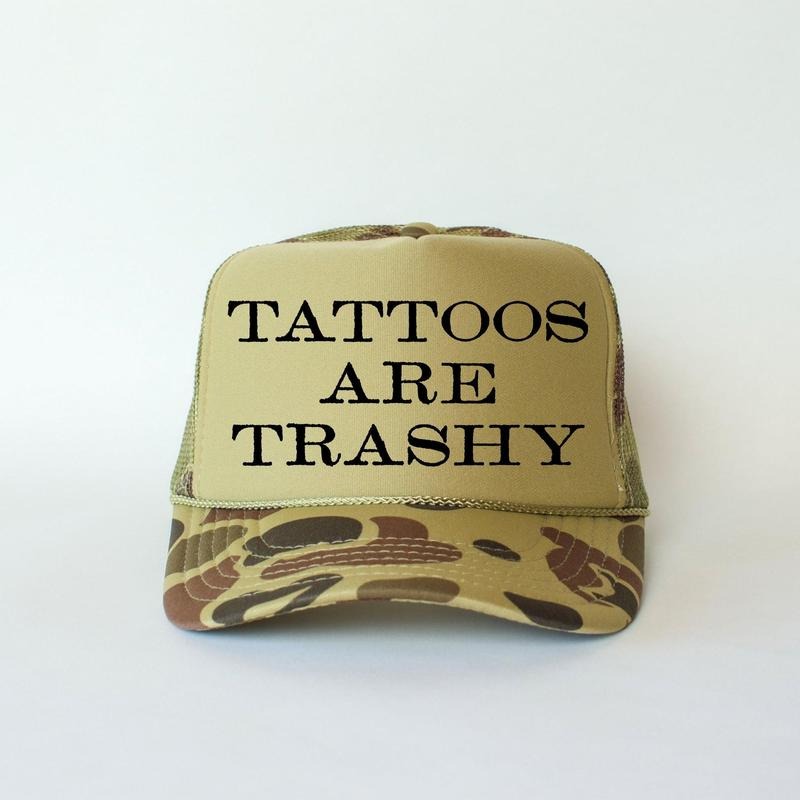 Tattoos Are Trashy Camo Snapback Trucker Hat, Funny Country Girl Hat, Camo Cap for Women, Sassy Graphic Hats, Outdoorsy...