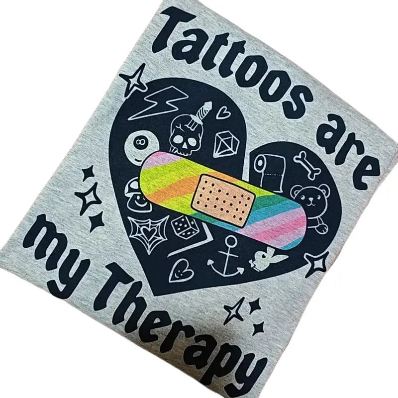 Tattoos are my therapy, Cute Graphic Tee Fit Loose Hoodie, Sweatshirt | DripVista.com