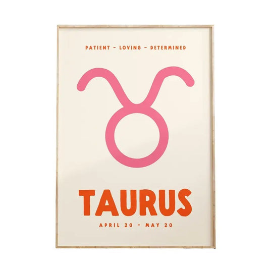Taurus Print, Zodiac Poster, Astrology Decor, Trendy Wall Art, Star Sign Print, Pink And Orange Poster Prints No Frame, Gifts For Women, Wall Art Home Decor, Big Wall Decor, Gifts For Birthday Christmas Xmas Landscape Ornaments
