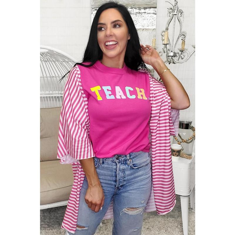 Teach Color Block Letter T-Shirt Hoodie, Sweatshirt | DripVista.com