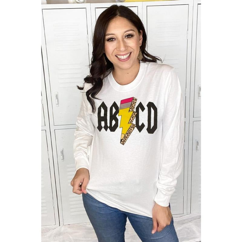 Teacher ABCD Pencil Lightning Bolt Longsleeve Shirt Hoodie, Sweatshirt | DripVista.com