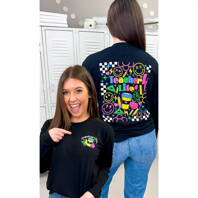 Teacher Life Checkerboard Boyfriend Long Sleeve T-Shirts, Hoodie, Sweatshirt | DripVista.com