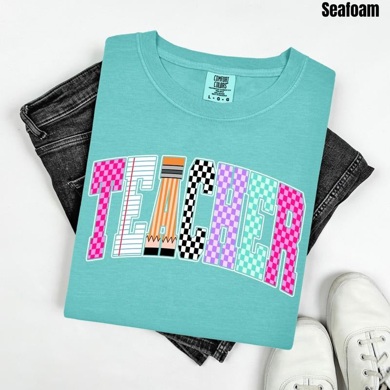 Teacher Multi Checker Comfort Colors T-Shirt 'NLB' Hoodie, Sweatshirt | DripVista.com