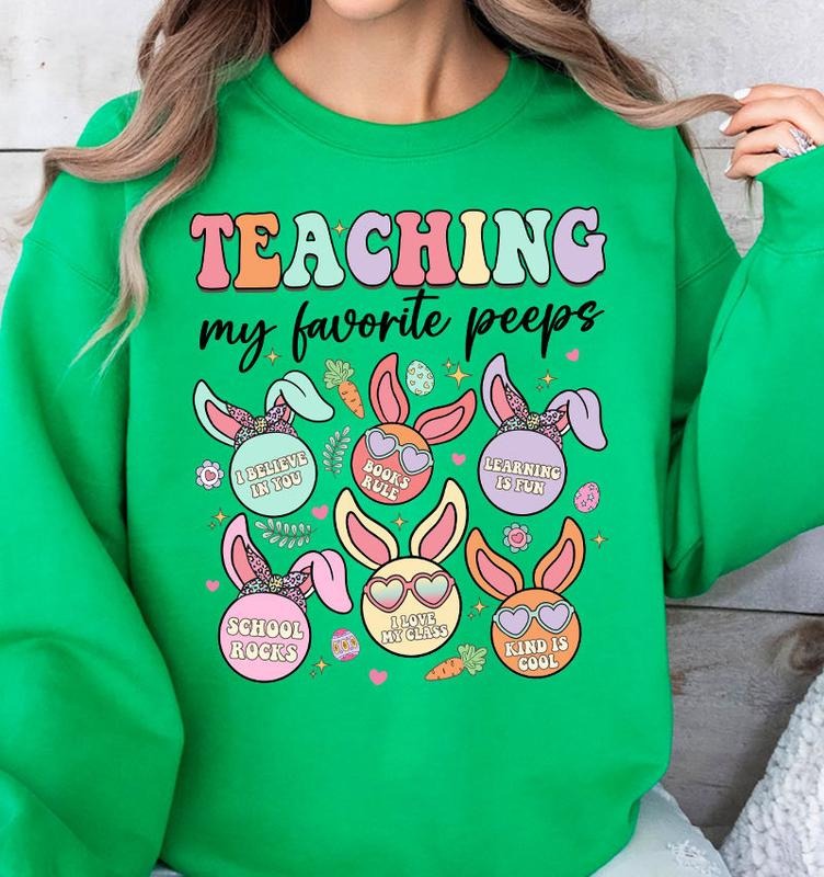 Teaching My Favorite Peeps, Teacher Sweatshirt Gift, Cute Easter Sweater, Easter Bunny, Retro Easter Teacher Gift, Gifts...
