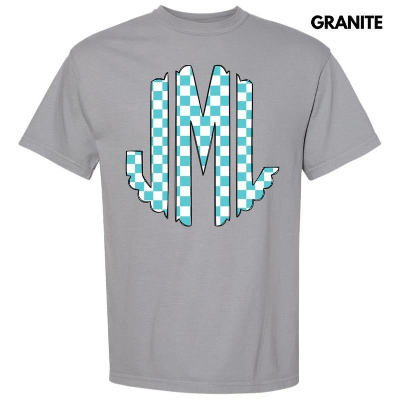 Teal Checker Monogram Comfort Colors T-Shirt 'NLB' Hoodie, Sweatshirt | DripVista.com