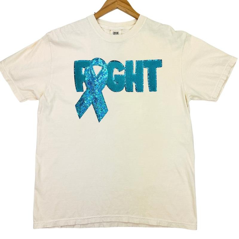 Teal Fighting Ribbon Patch Comfort Colors T-Shirt Hoodie, Sweatshirt | DripVista.com