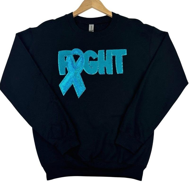 Teal Fighting Ribbon Patch Gildan Sweatshirt T-Shirts, Hoodie | DripVista.com