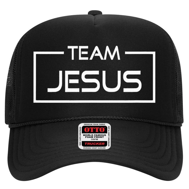 Team Jesus Trucker Hat | Christian Catholic Faith Hat for Men & Women | High Crown Mesh Adjustable Snapback | Foam Front...