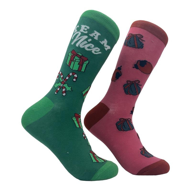Team Naughty Team Nice Socks Funny Xmas Party Santas List Joke Footwear Funny Socks T-Shirts, Hoodie, Sweatshirt
