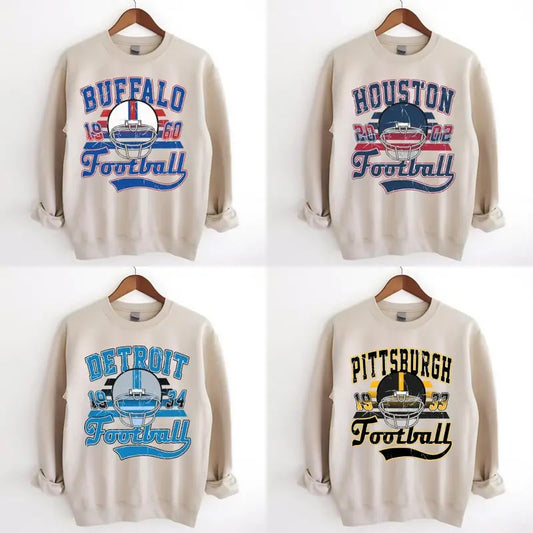 Teams Football Sweatshirt, Vintage Style Sand Sweatshirt  Unisex Women Men Shirt, Gift For Fan, Classic Cotton Menswear Embroidered