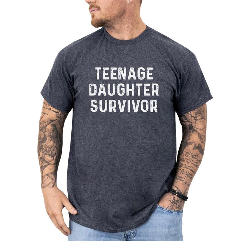 Teenage Daughter Survivor T-shirt, Cool Dad Tee, Sarcastic Daddy Tops, Father Daughter Gifts, Father's Day Gifts for Dad,...