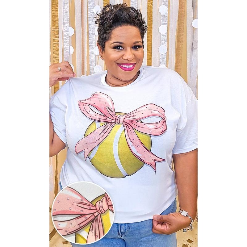 Tennis Pink Bow Rhinestone Graphic Shirt Hoodie, Sweatshirt | DripVista.com