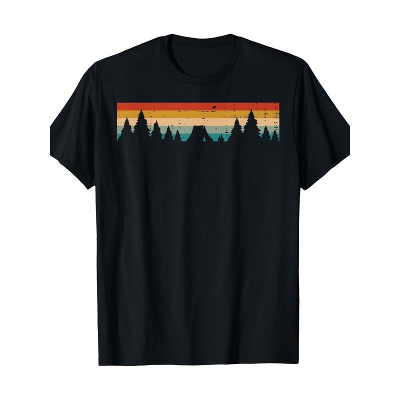 Tent Tree Sunset Vintage Nature Camping Men's T-shirt -100% cotton Made in USA