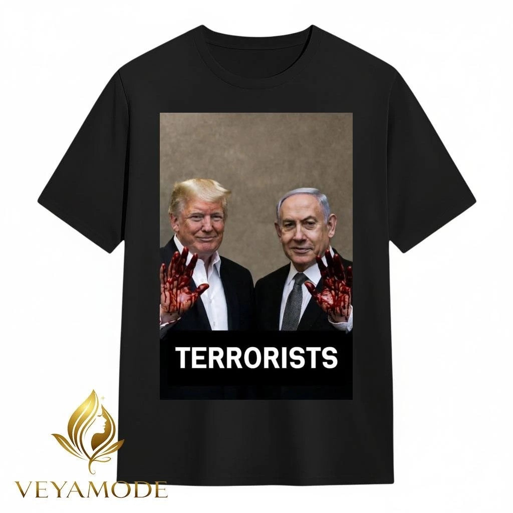 Terrorists Trump and Netanyahu with bloodstained hand tee