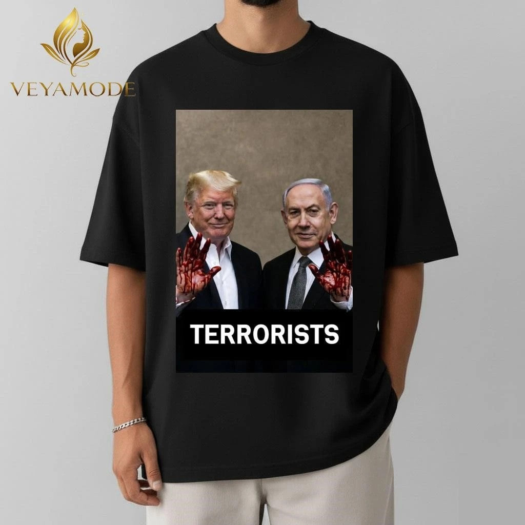 Terrorists Trump and Netanyahu with bloodstained hand tee