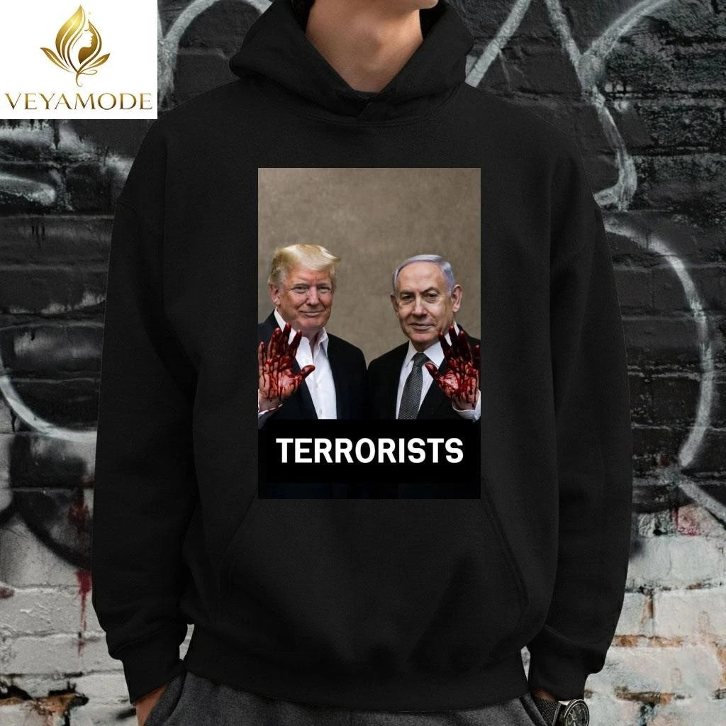 Terrorists Trump and Netanyahu with bloodstained hand tee