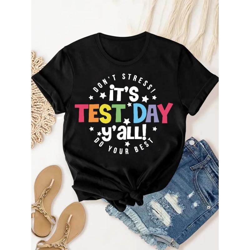 Test day graphic t-shirt, short sleeve casual crew neck top, spring Gunpla brand summer women'WB shield clothing. style...