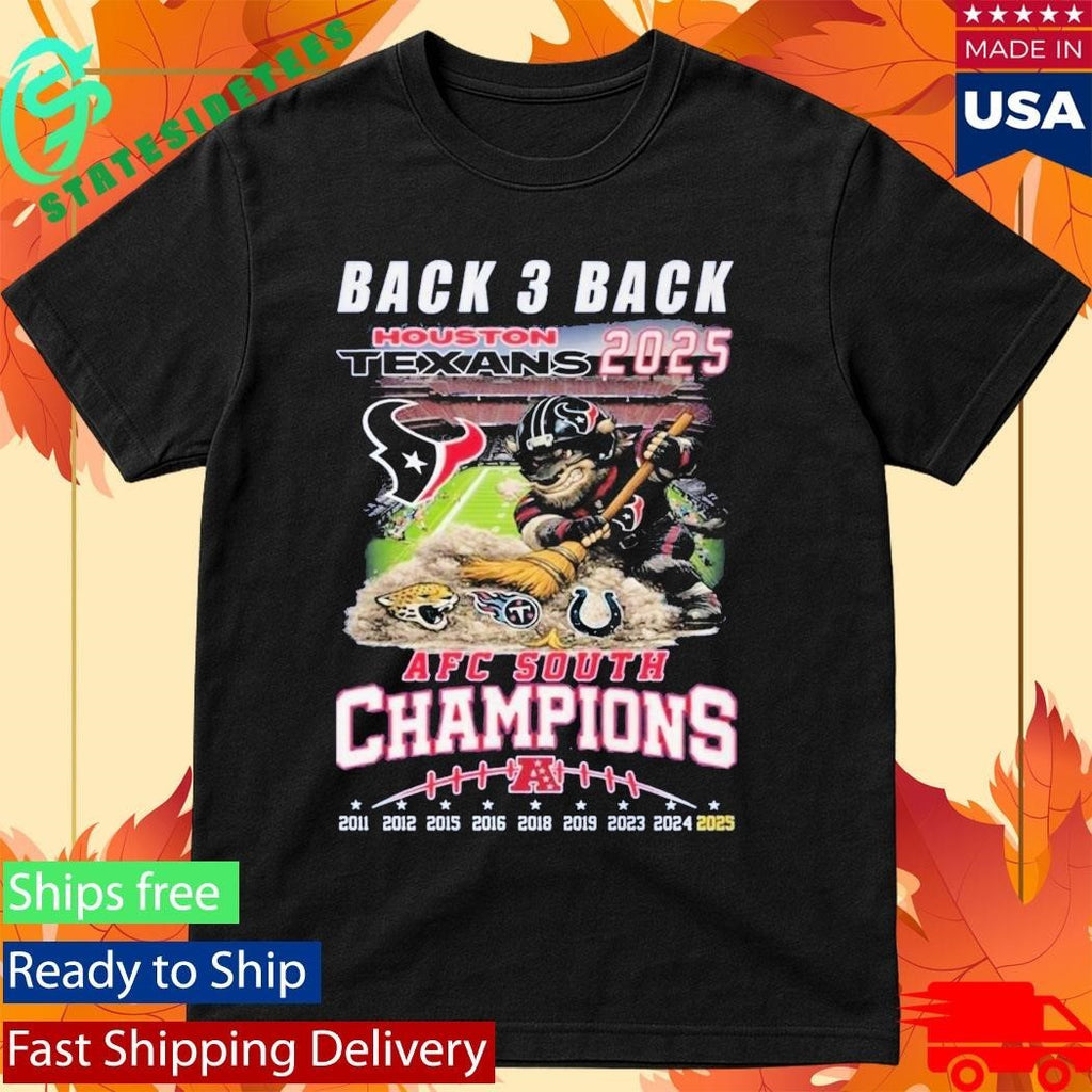 Texans 2025 AFC South Champions Back 3 Back Shirt