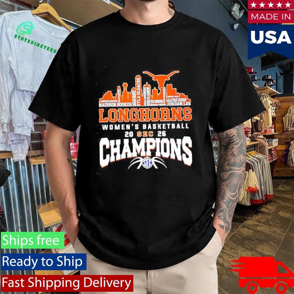 Texas Longhorns Women’s Basketball Champions 2026 Player Name City Skyline Shirt