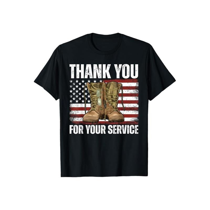Thank You for Your Service Armed Forces Memorial Day Tee Casual Style Crew Neck Short Sleeve T-Shirt Tops Trendy for Unisex, Perfect Gift