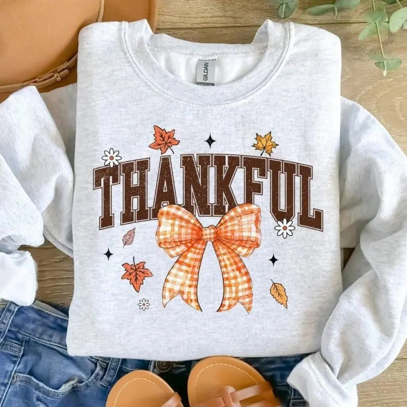 Thankful Shirt, Womens Fall Pumpkin Shirt, Womenswear Oversized Crewneck Hoodie, Sweatshirt | DripVista.com
