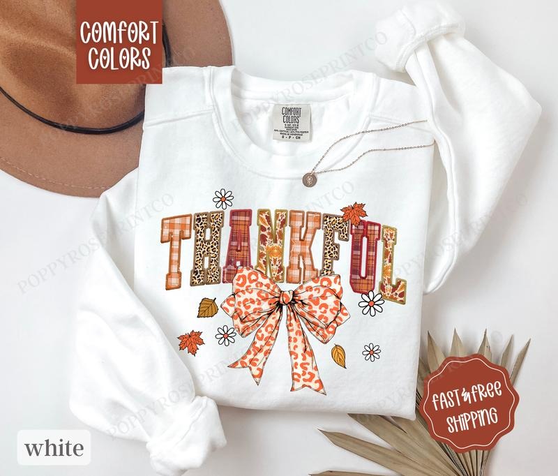 Thankful Sweatshirt Comfort Colors, Thanksgiving Sweater Womenswear Fall Crewneck T-Shirts, Hoodie | DripVista.com
