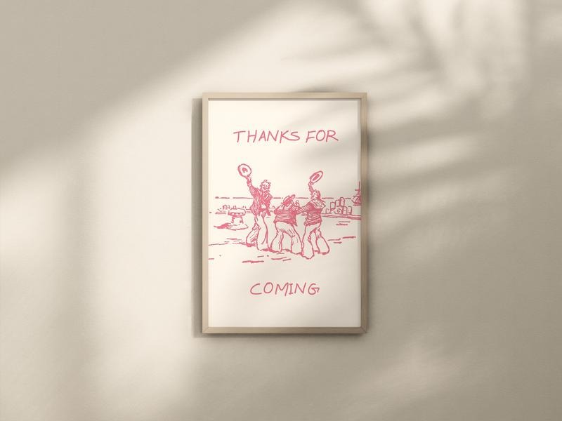 Thanks For Coming Print, Vintage Sailor Art Poster, Cute Quote Art, Pink Aesthetic Apartment Wall Art, Gifts For Women...