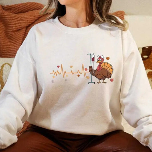 Thanksgiving Nurse Sweatshirt, Heartbeats Turkey Sweatshirt, Fall Season Nurse Sweatshirt, Thankful Nurse Gift, Nursing Student Fall Shirt