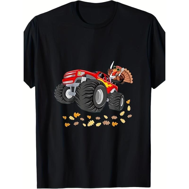 Thanksgiving Turkey Driving Monster Truck T-shirt - 100% Cotton. made in usa