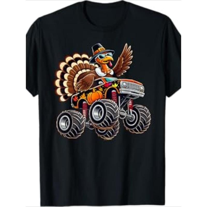 Thanksgiving Turkey Ride Monster Truck Men's T-Shirt-220g100% Cotton T-Shirt made in usa Hoodie, Sweatshirt | DripVista.com