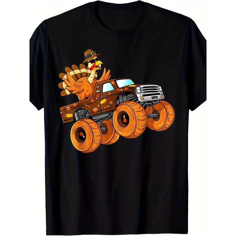 Thanksgiving Turkey Ride Monster Truck Men's T-shirt - 220g made in usa Hoodie, Sweatshirt | DripVista.com