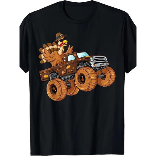 Thanksgiving Turkey Riding Monster Truck Men T-Shirt- 220g made in usa