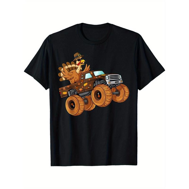 Thanksgiving Turkey Riding Monster Truck men T-Shirt made in usa Hoodie, Sweatshirt | DripVista.com