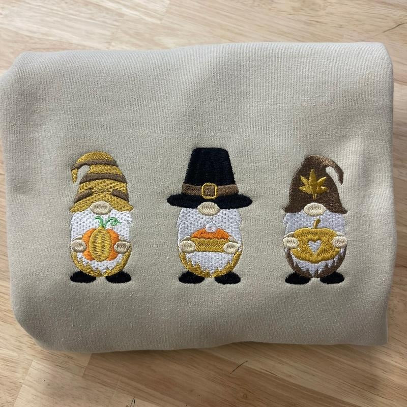 Thanksgiving gnomes Embroidered sweatshirt T-Shirts, Hoodie | DripVista.com