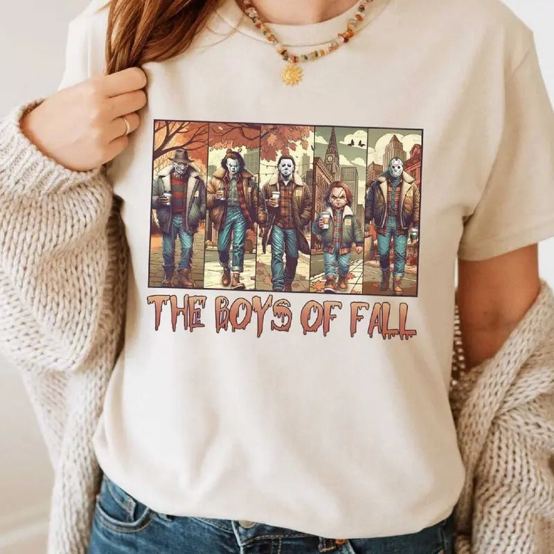 The Boys Of Fall Shirt, Jason Voorhees Michael Myers Pennywise Chucky Freddy Krueger Spooky Halloween Shirt, Halloween Character Movies Tshirt, Halloween Boys Movies Shirt