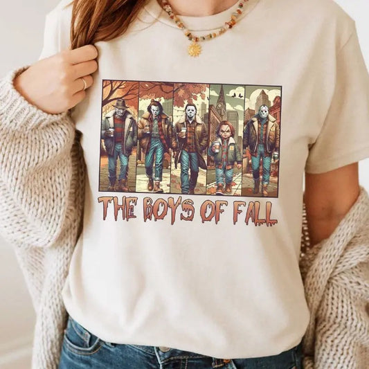 The Boys Of Fall Shirt, Jason Voorhees Michael Myers Pennywise Chucky Freddy Krueger Spooky Halloween Shirt, Halloween Character Movies Tshirt, Halloween Boys Movies Shirt
