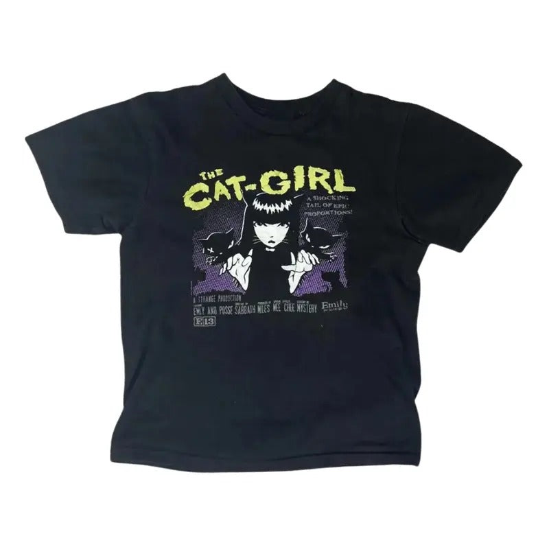 The Cat Girl Baby Tee, Harajuku Y2K Vintage Women Trash Short Sleeve, Punk Streetwear, Grunge Crop Tops, Women's Vintage T-Shirt, Gift For Girlfriend Cotton Womenswear