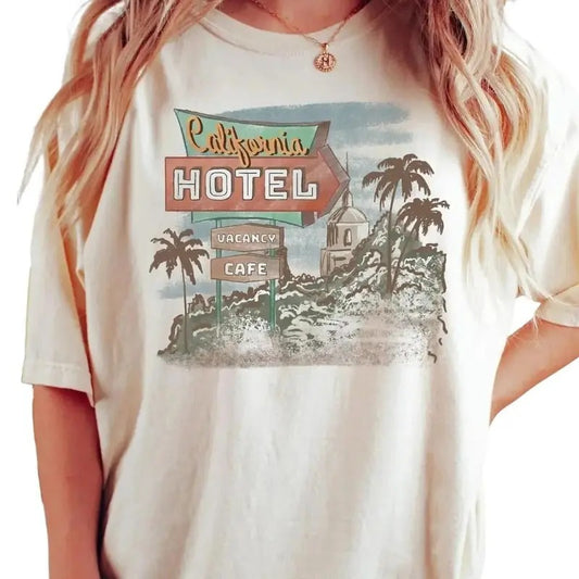 The Eagles Band Vintage T-shirt, Hotel California Graphic Cotton Tee Baggy Comfort