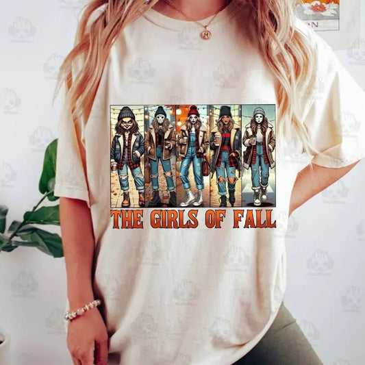 The Girls Of Fall Shirt, Halloween Horror Character Shirt Spooky Halloween Movie Shirt Michael Myers Pennywise Freddy Krueger Shirt