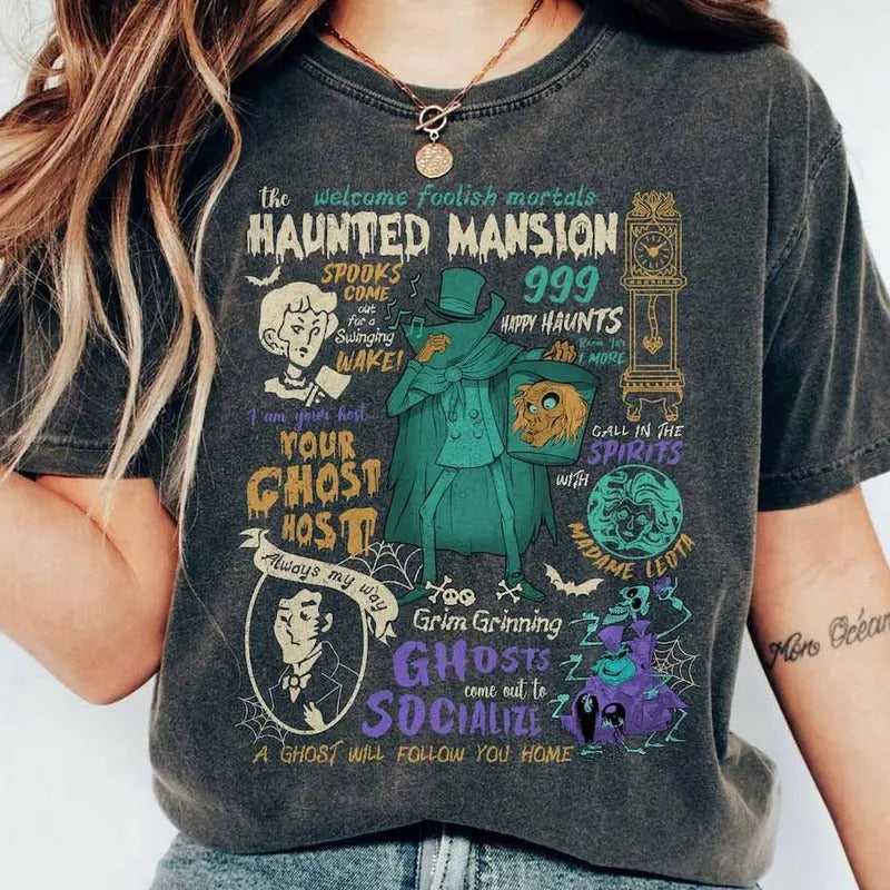 The Haunted Mansion Welcome Foolish Mortal Vintage Shirt Hitchhiking Ghosts, Halloween Costume, Not So Scary Halloween...